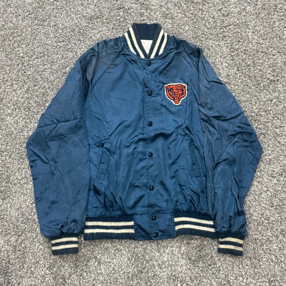 Vintage 80s Chicago Bears Satin Jacket Active Generation Varsity Navy Mens M - Picture 1 of 5